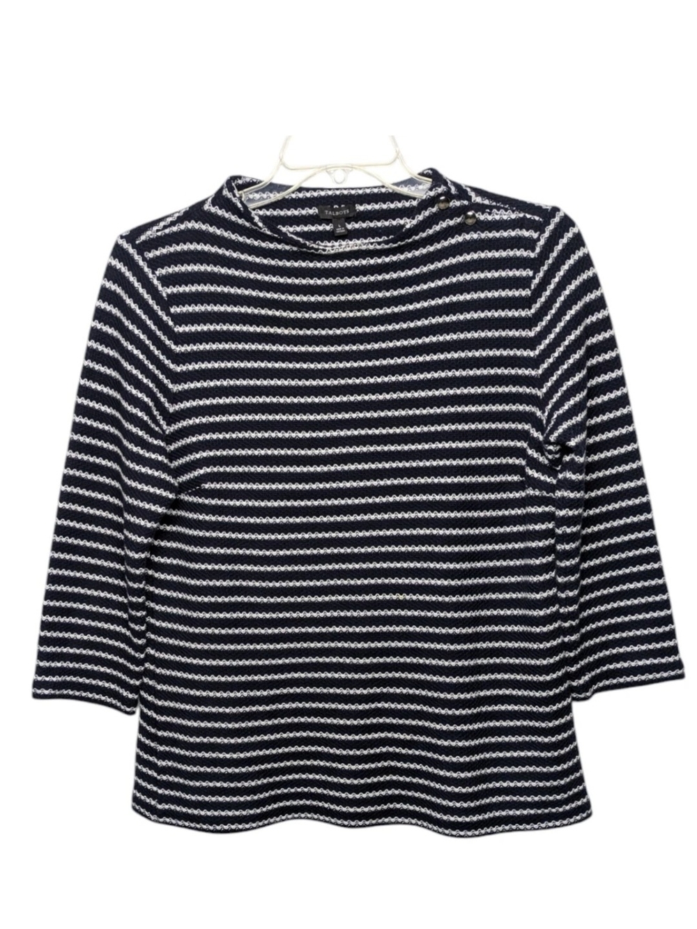 Talbots Waffle Knit Top Large Navy Stripes